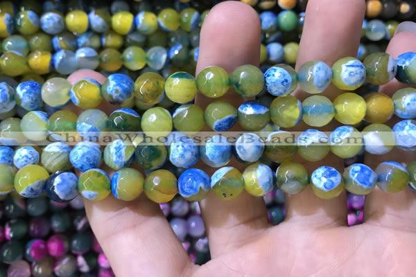 CAA1769 15 inches 8mm faceted round fire crackle agate beads