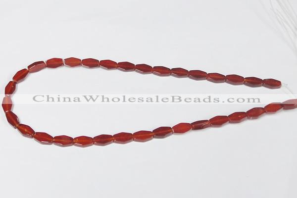 CAA177 15.5 inches 7*12mm hexagon red agate gemstone beads