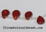 CAA185 Top-drilled 9*13mm flat teardrop red agate gemstone beads