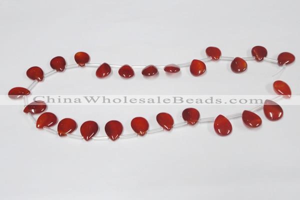 CAA186 Top-drilled 12*16mm flat teardrop red agate gemstone beads