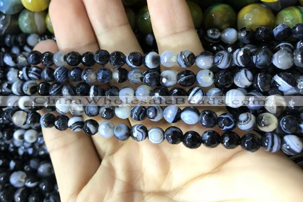 CAA2197 15.5 inches 4mm faceted round banded agate beads