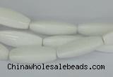 CAA22 15.5 inches 7*20mm faceted rice white agate gemstone beads