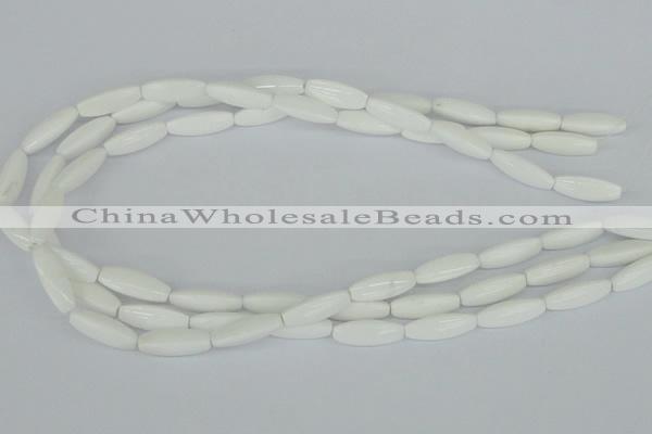 CAA22 15.5 inches 7*20mm faceted rice white agate gemstone beads