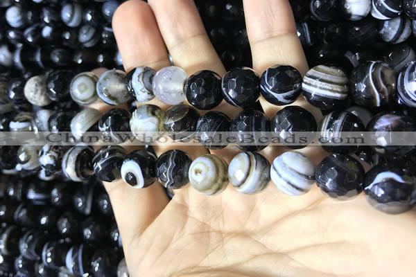 CAA2201 15.5 inches 12mm faceted round banded agate beads