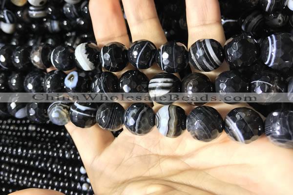 CAA2202 15.5 inches 14mm faceted round banded agate beads
