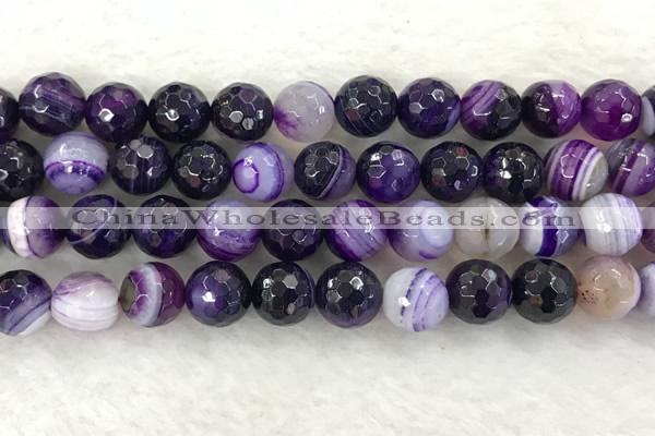 CAA2216 15.5 inches 14mm faceted round banded agate beads