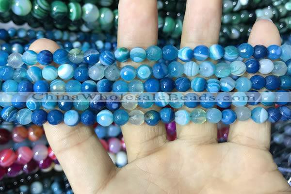 CAA2250 15.5 inches 6mm faceted round banded agate beads