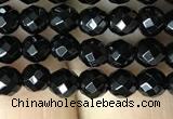 CAA2415 15.5 inches 4mm faceted round black agate beads wholesale