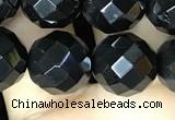 CAA2420 15.5 inches 14mm faceted round black agate beads wholesale