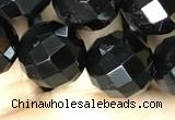 CAA2421 15.5 inches 16mm faceted round black agate beads wholesale