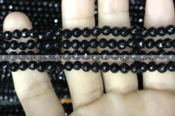 CAA2426 15.5 inches 6mm faceted round black agate beads wholesale