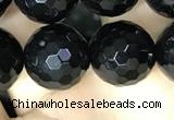 CAA2431 15.5 inches 16mm faceted round black agate beads wholesale