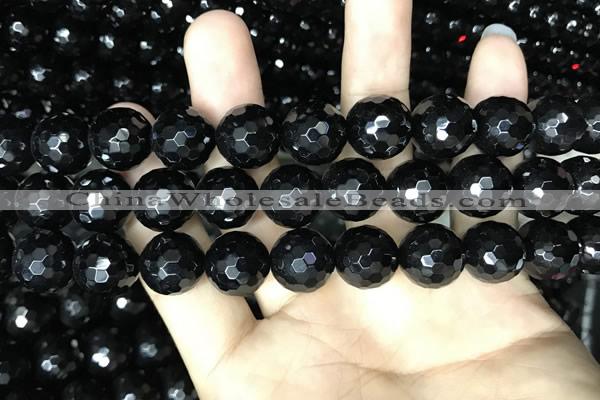 CAA2432 15.5 inches 18mm faceted round black agate beads wholesale