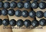 CAA2437 15.5 inches 4mm faceted round matte black agate beads