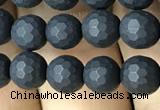 CAA2438 15.5 inches 6mm faceted round matte black agate beads