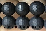 CAA2439 15.5 inches 8mm faceted round matte black agate beads