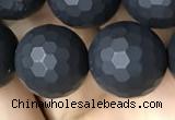 CAA2441 15.5 inches 12mm faceted round matte black agate beads