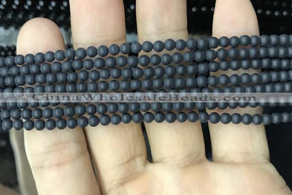 CAA2446 15.5 inches 3mm round matte black agate beads wholesale