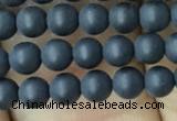 CAA2447 15.5 inches 4mm round matte black agate beads wholesale