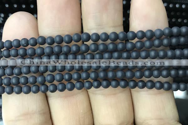 CAA2447 15.5 inches 4mm round matte black agate beads wholesale