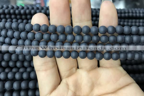 CAA2448 15.5 inches 6mm round matte black agate beads wholesale
