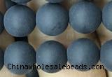 CAA2450 15.5 inches 10mm round matte black agate beads wholesale