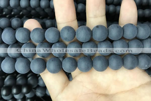 CAA2453 15.5 inches 16mm round matte black agate beads wholesale