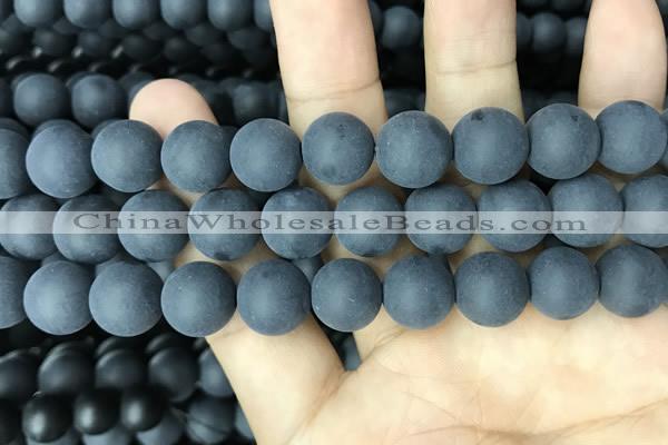 CAA2454 15.5 inches 18mm round matte black agate beads wholesale
