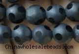 CAA2458 15.5 inches 6mm carved round matte black agate beads