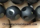 CAA2461 15.5 inches 12mm carved round matte black agate beads