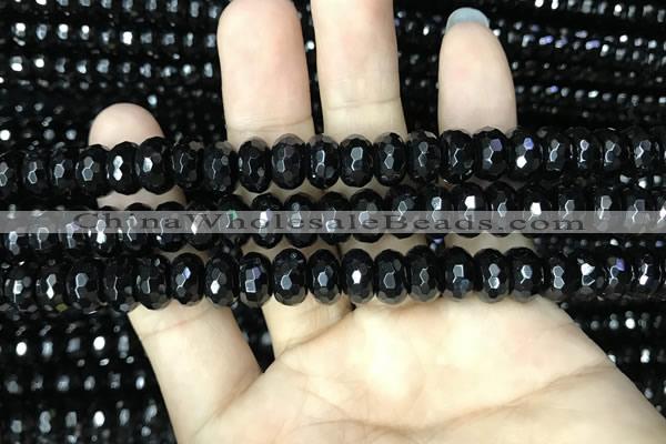 CAA2471 15.5 inches 6*10mm faceted rondelle black agate beads
