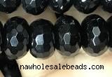 CAA2472 15.5 inches 8*12mm faceted rondelle black agate beads