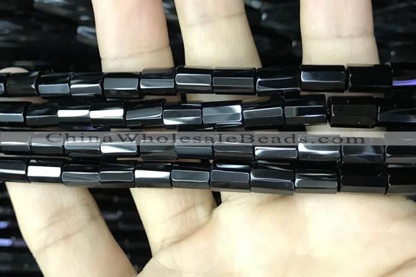 CAA2478 15.5 inches 8*12mm faceted tube black agate beads