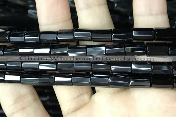 CAA2479 15.5 inches 10*14mm faceted tube black agate beads