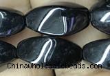 CAA2483 15.5 inches 8*16mm twisted rice black agate beads