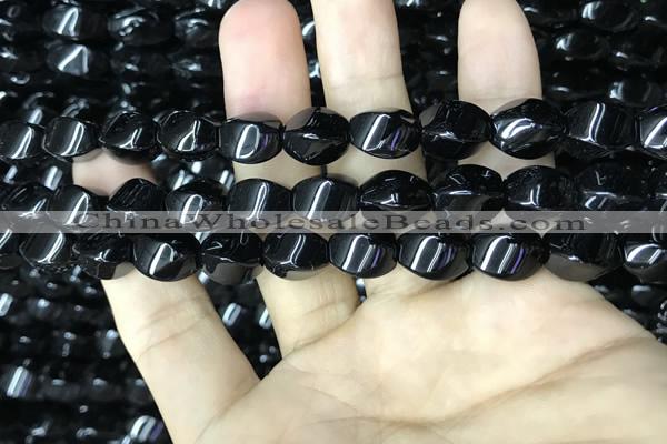 CAA2485 15.5 inches 8*12mm twisted rice black agate beads