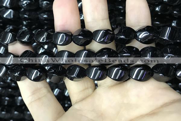 CAA2486 15.5 inches 10*14mm twisted rice black agate beads