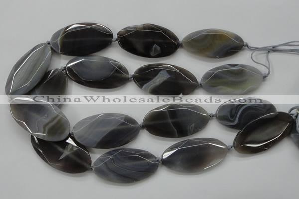 CAA249 15.5 inches 26*50mm faceted oval grey line agate beads