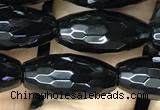 CAA2501 15.5 inches 8*16mm faceted rice black agate beads wholesale