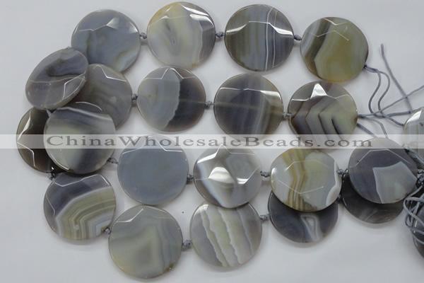 CAA251 15.5 inches 35mm faceted coin grey line agate beads