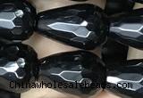 CAA2513 15.5 inches 8*12mm faceted teardrop black agate beads