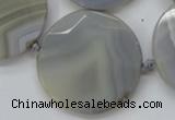 CAA252 15.5 inches 40mm faceted coin grey line agate beads