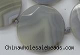 CAA252 15.5 inches 40mm faceted coin grey line agate beads