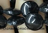CAA2526 15.5 inches 10mm flat round black agate beads wholesale