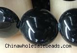 CAA2529 15.5 inches 16mm flat round black agate beads wholesale