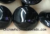 CAA2530 15.5 inches 18mm flat round black agate beads wholesale