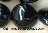 CAA2531 15.5 inches 20mm flat round black agate beads wholesale