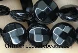CAA2581 15.5 inches 12mm faceted coin black agate beads wholesale