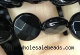 CAA2582 15.5 inches 14mm faceted coin black agate beads wholesale