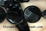 CAA2583 15.5 inches 16mm faceted coin black agate beads wholesale